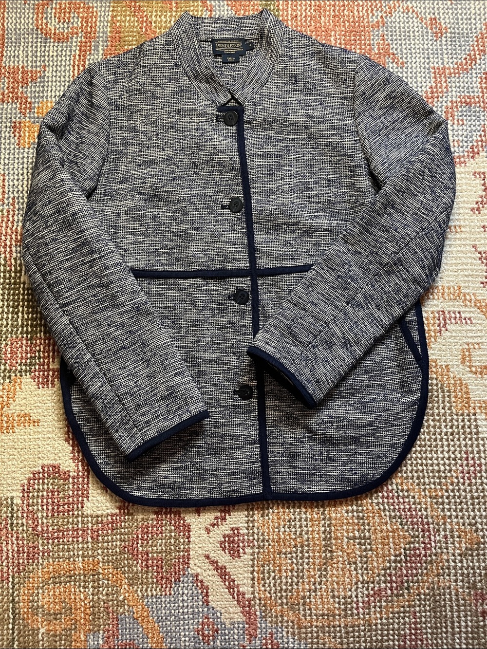 Pendleton Wildwood Trail Jacket Blue White Tweed Size 4 Like New